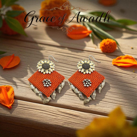 Sunflower Noor – Orange Fabric Danglers
