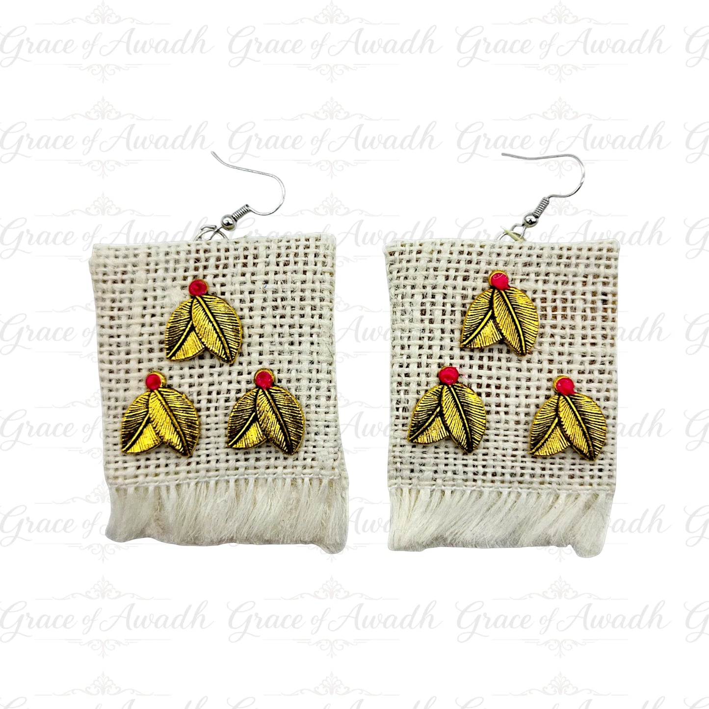 Safedi-e-Nazakat | White Fringe Leaf Charm Earrings