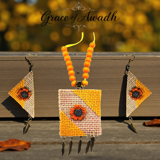 Suraj-e-Nazakat | Orange & Yellow Handcrafted Necklace Set with Earrings – Festive Heritage