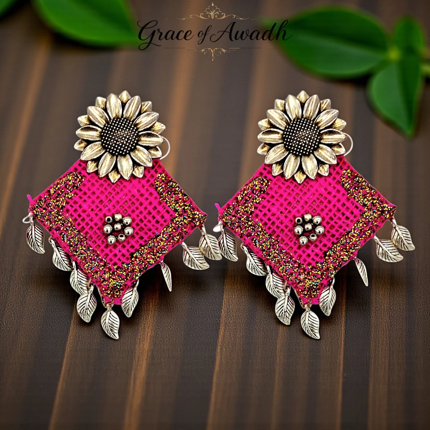 Rangrez-e-Jashn | Pink Glitter Sunflower Statement Earrings