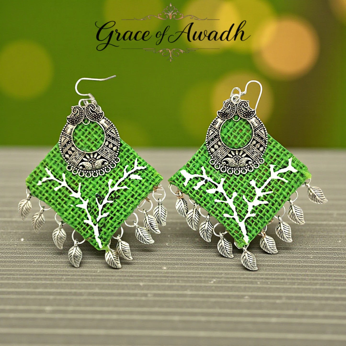 Hariyali-e-Mehfil | Green Tribal Leaf Drop Earrings