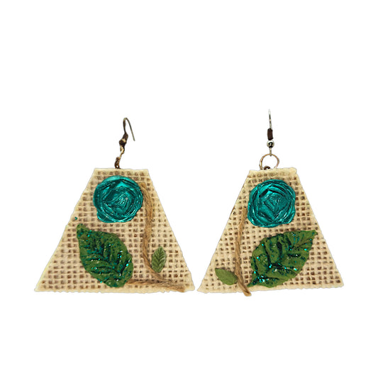 Sabz-e-Gulistan | Green Floral Handcrafted Fabric Earrings – Nature Inspired