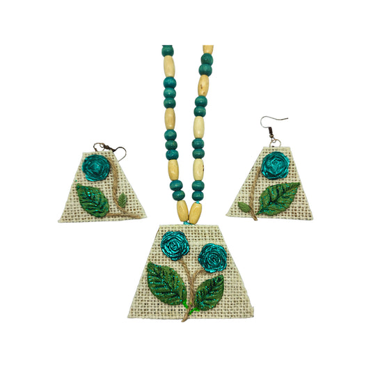 Gul-e-Sabzistan | Green Floral Handcrafted Necklace Set with Earrings – Nature Heritage Edit
