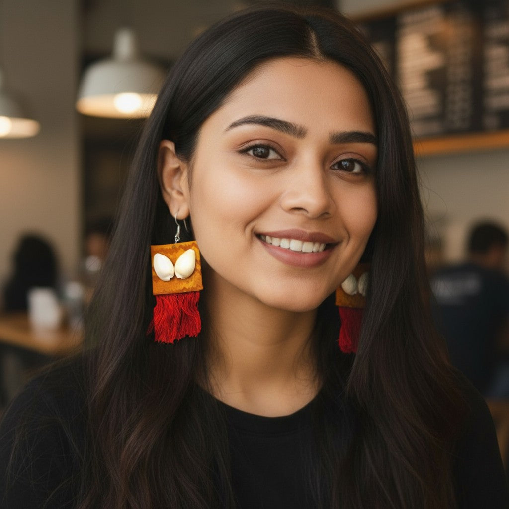 Gehna-e-Samundar | Cowrie Shell Fabric Tassel Earrings – Heritage Coastal Luxe