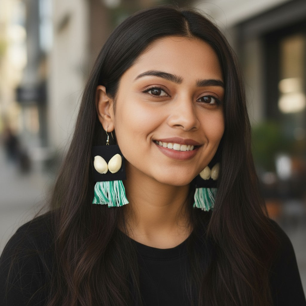 Gehna-e-Samundar | Cowrie Shell Fabric Tassel Earrings – Heritage Coastal Luxe