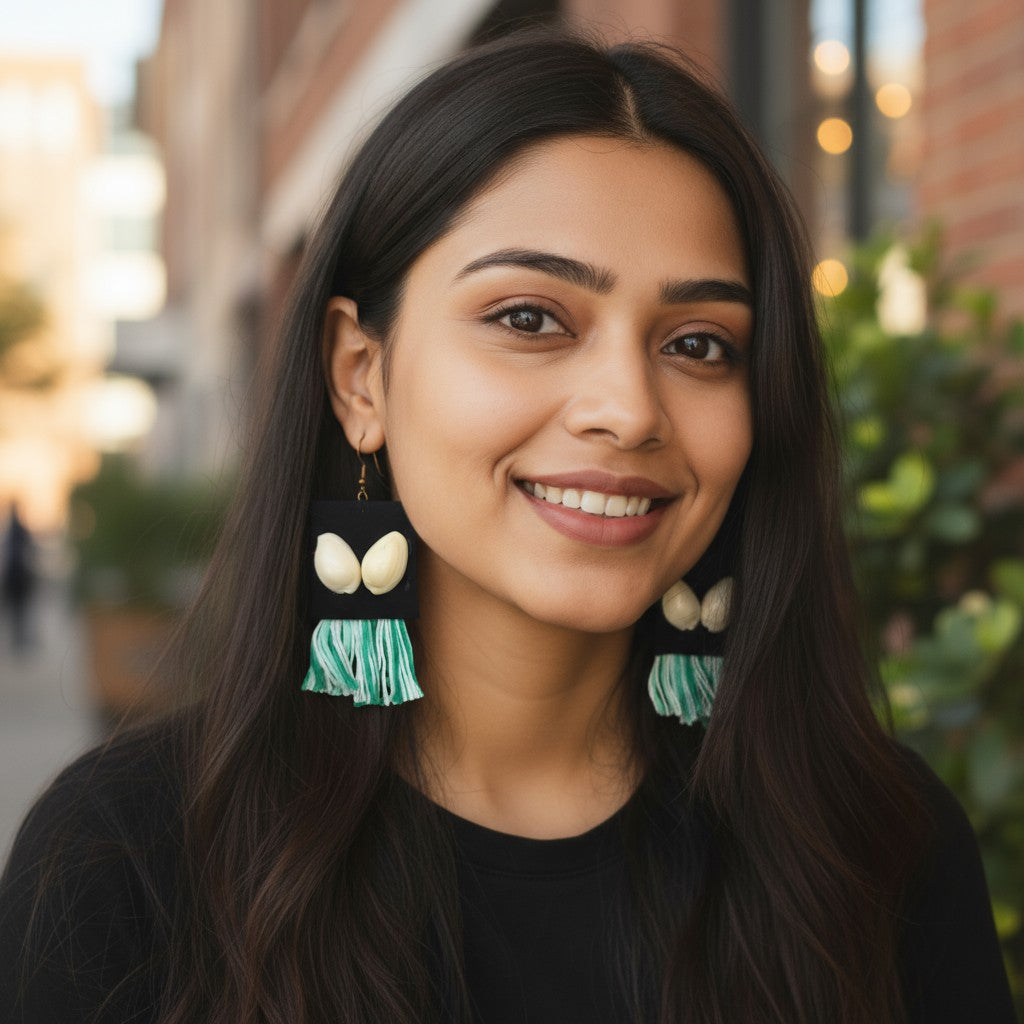 Gehna-e-Samundar | Cowrie Shell Fabric Tassel Earrings – Heritage Coastal Luxe