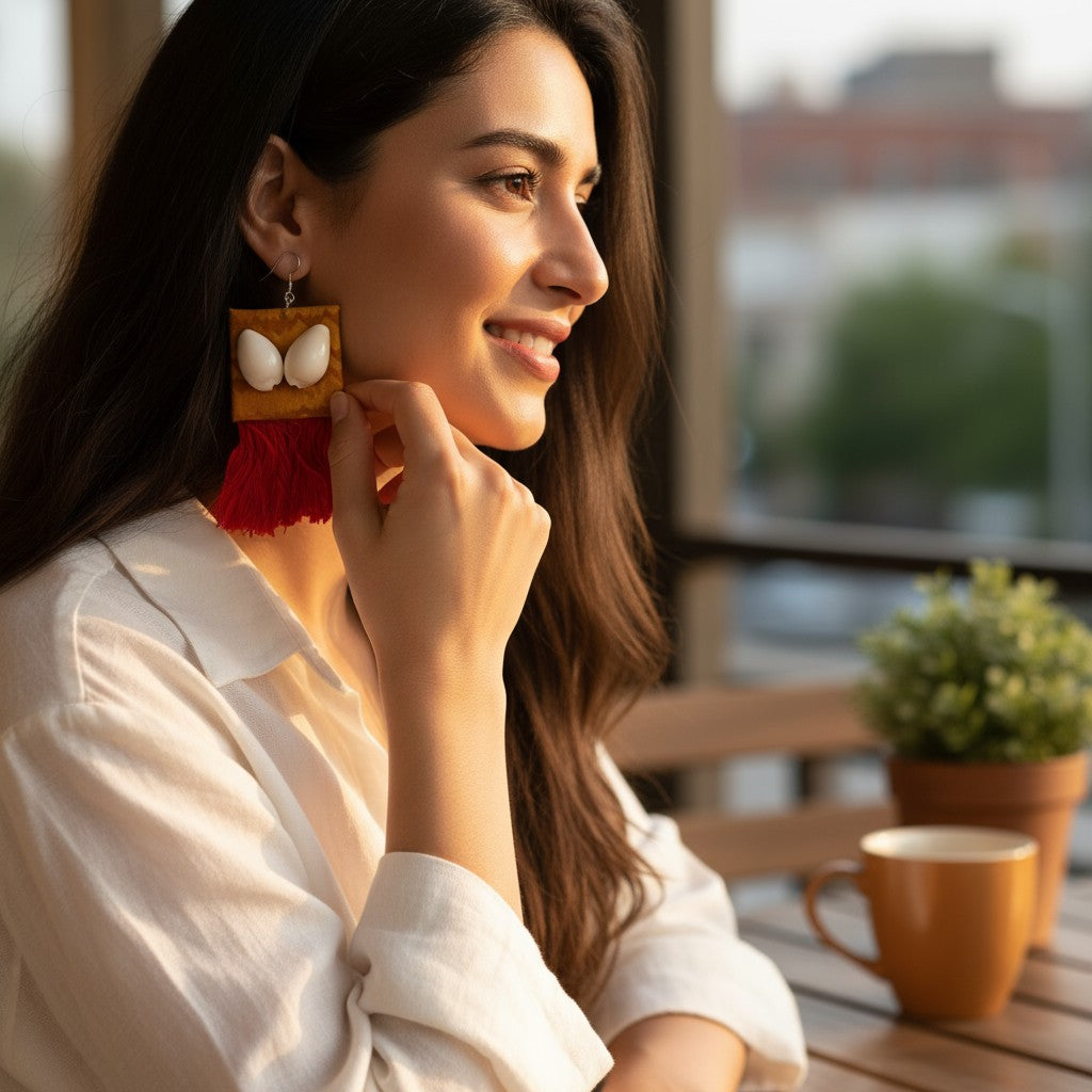 Gehna-e-Samundar | Cowrie Shell Fabric Tassel Earrings – Heritage Coastal Luxe
