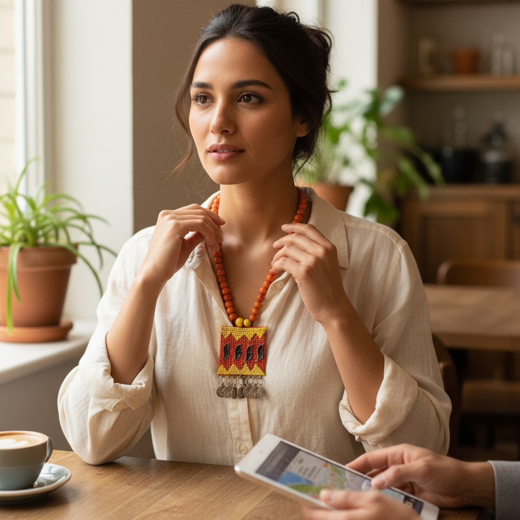 Surajmukhi-e-Jashn | Yellow & Orange Handcrafted Necklace Set with Earrings – Festive Coin Charm