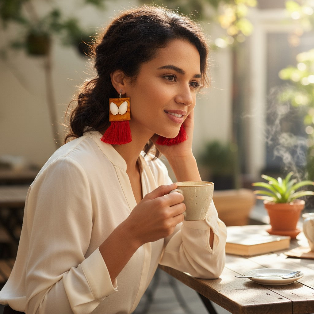 Gehna-e-Samundar | Cowrie Shell Fabric Tassel Earrings – Heritage Coastal Luxe