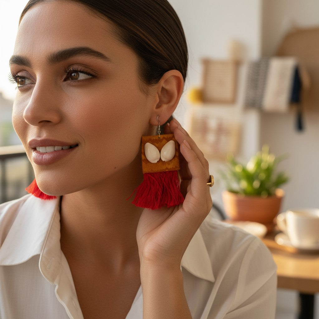 Gehna-e-Samundar | Cowrie Shell Fabric Tassel Earrings – Heritage Coastal Luxe