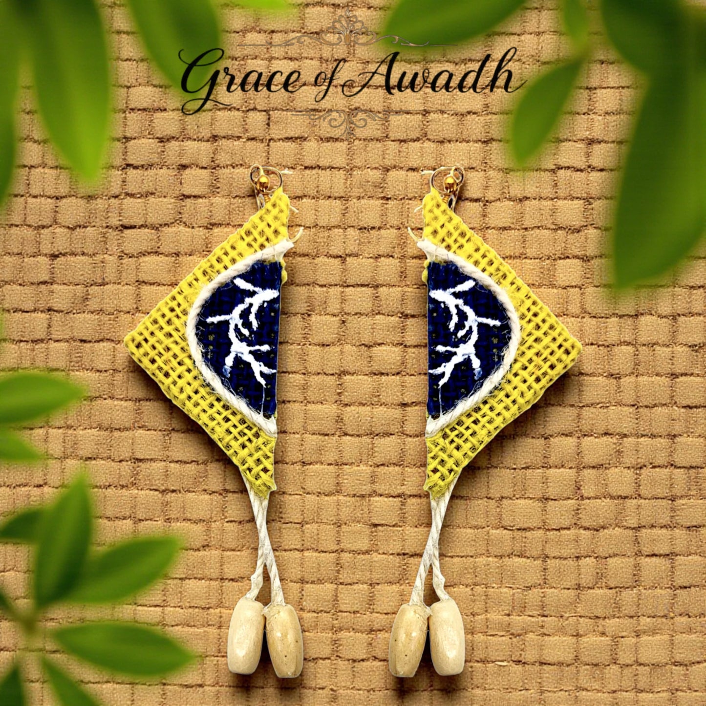Noor-e-Baagh | Yellow & Blue Handcrafted Necklace Set with Earrings – Rustic Heritage Edit