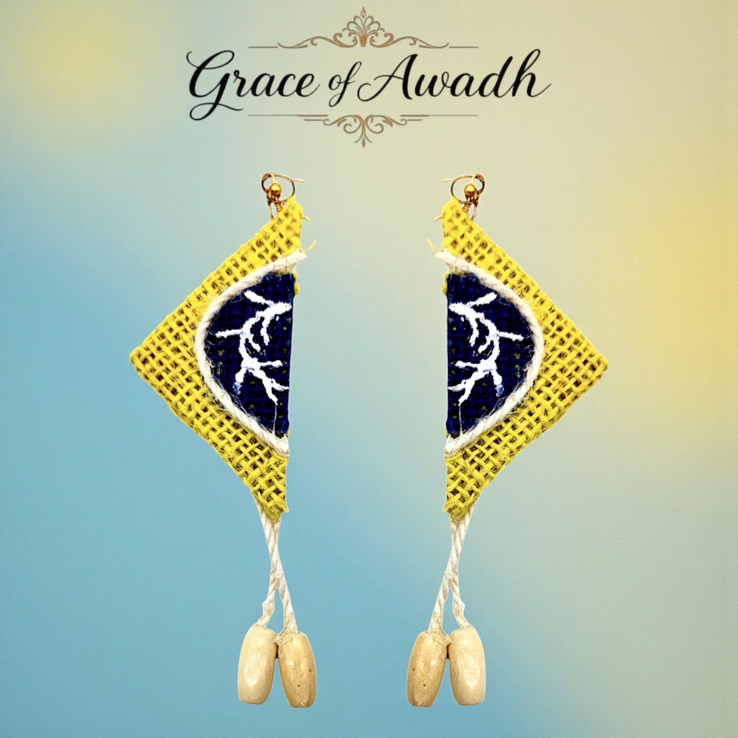 Noor-e-Baagh | Yellow & Blue Handcrafted Necklace Set with Earrings – Rustic Heritage Edit