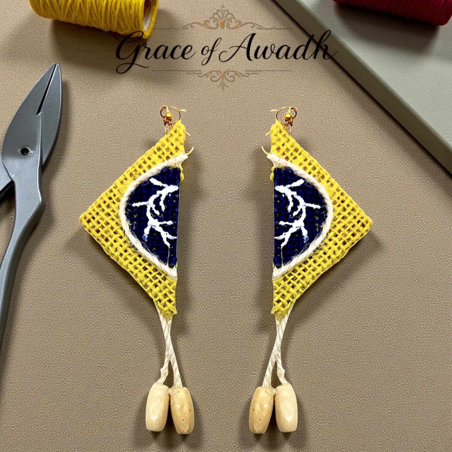 Noor-e-Baagh | Yellow & Blue Handcrafted Necklace Set with Earrings – Rustic Heritage Edit