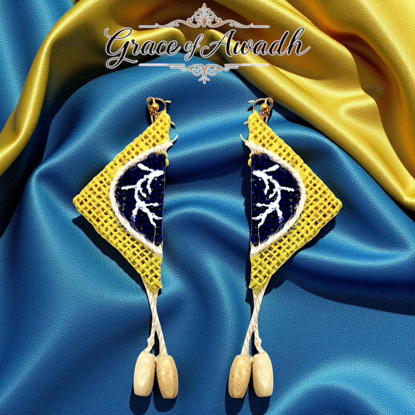 Noor-e-Baagh | Yellow & Blue Handcrafted Necklace Set with Earrings – Rustic Heritage Edit