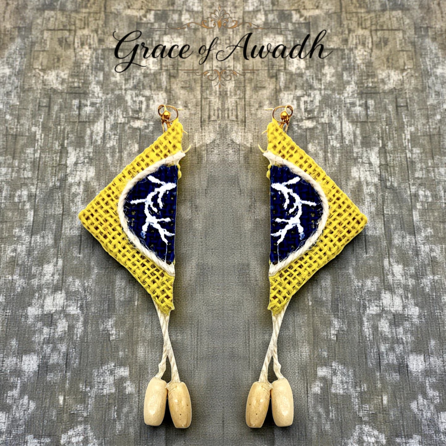 Noor-e-Baagh | Yellow & Blue Handcrafted Necklace Set with Earrings – Rustic Heritage Edit