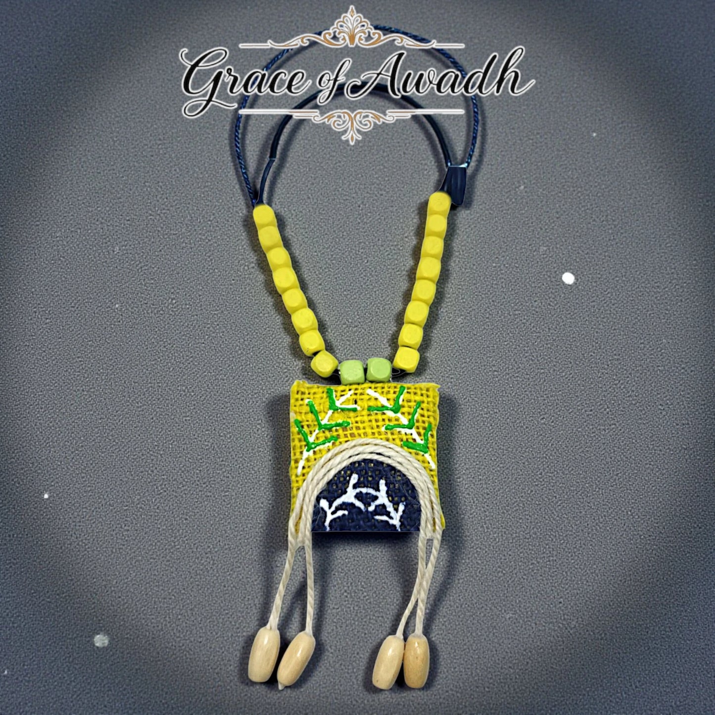 Noor-e-Baagh | Yellow & Blue Handcrafted Necklace Set with Earrings – Rustic Heritage Edit