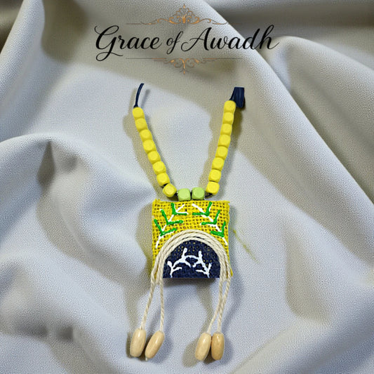 Noor-e-Baagh | Yellow & Blue Handcrafted Necklace Set with Earrings – Rustic Heritage Edit