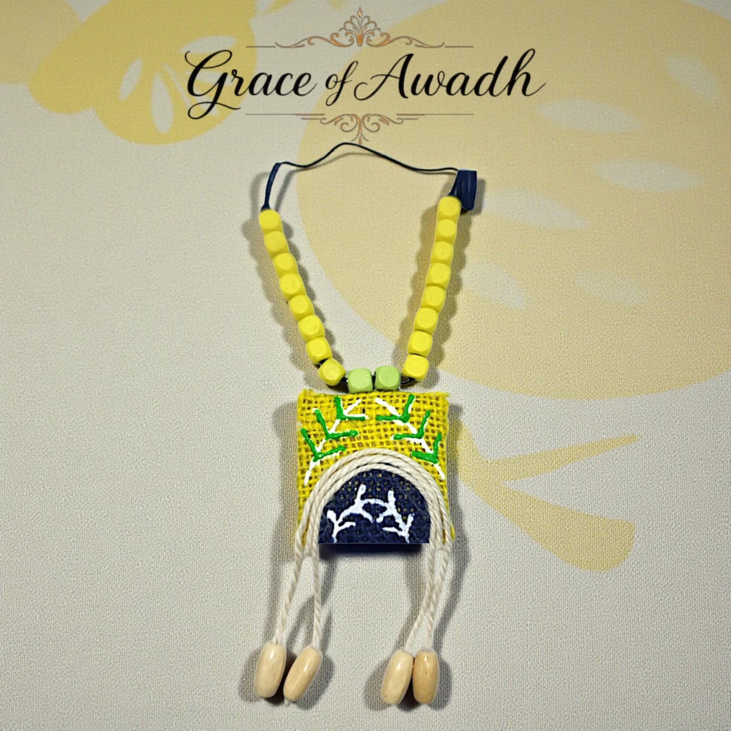 Noor-e-Baagh | Yellow & Blue Handcrafted Necklace Set with Earrings – Rustic Heritage Edit