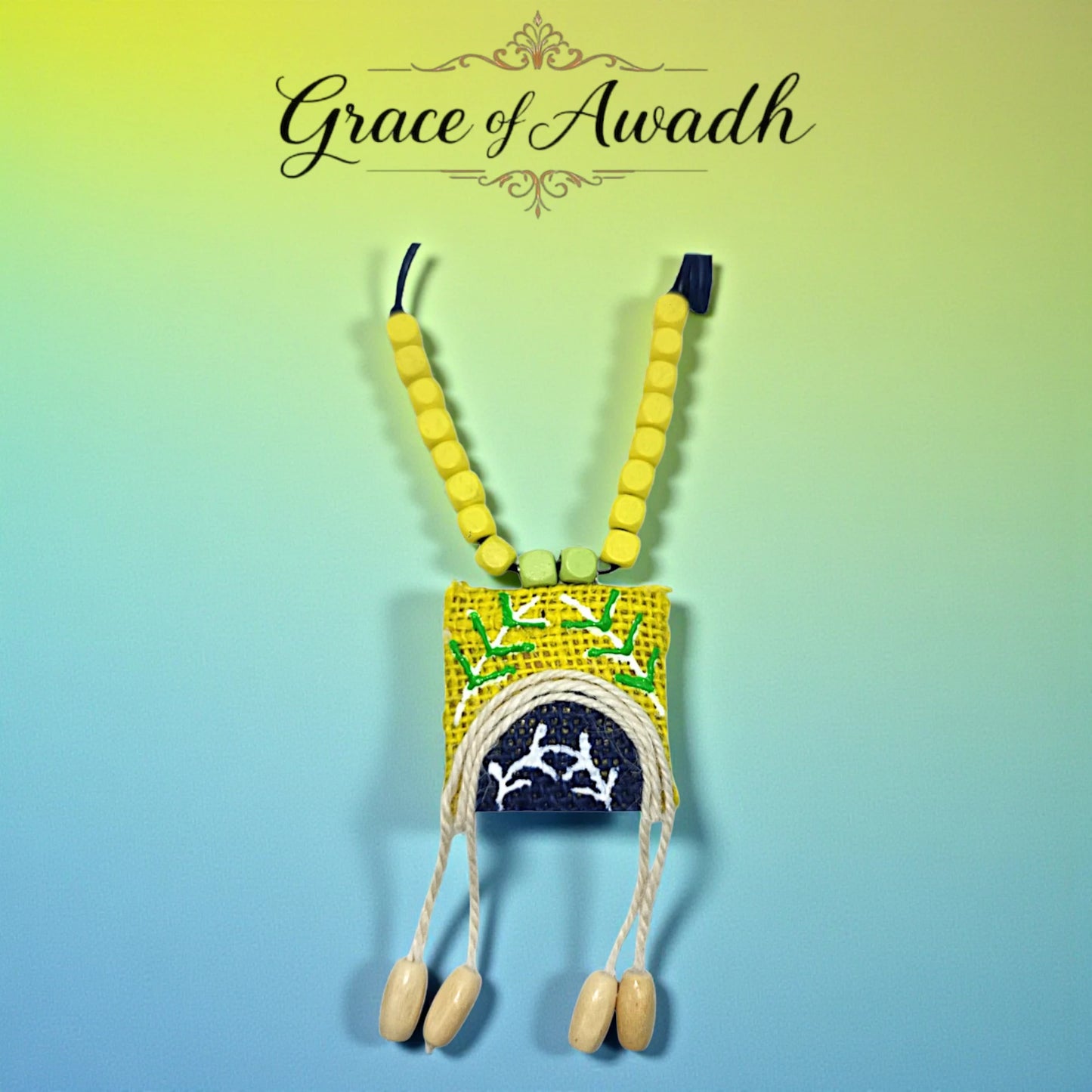 Noor-e-Baagh | Yellow & Blue Handcrafted Necklace Set with Earrings – Rustic Heritage Edit