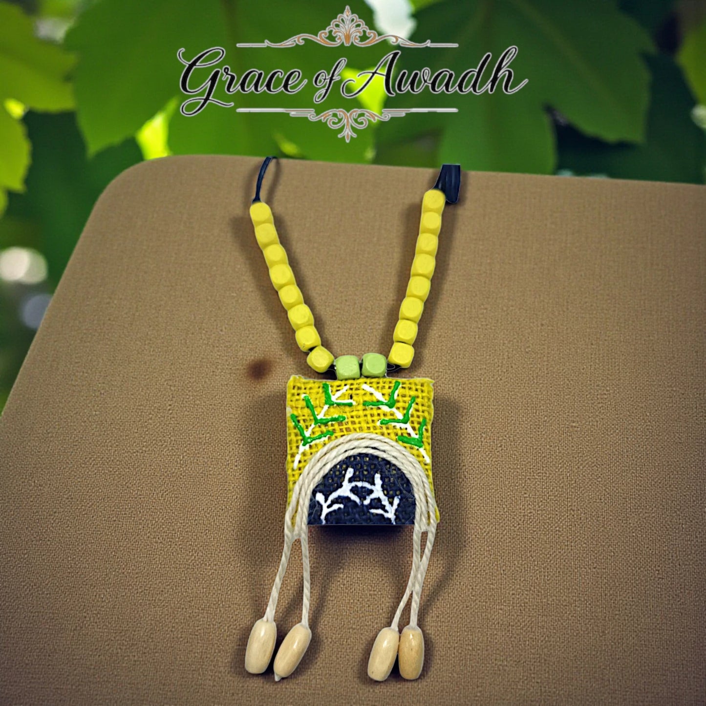 Noor-e-Baagh | Yellow & Blue Handcrafted Necklace Set with Earrings – Rustic Heritage Edit