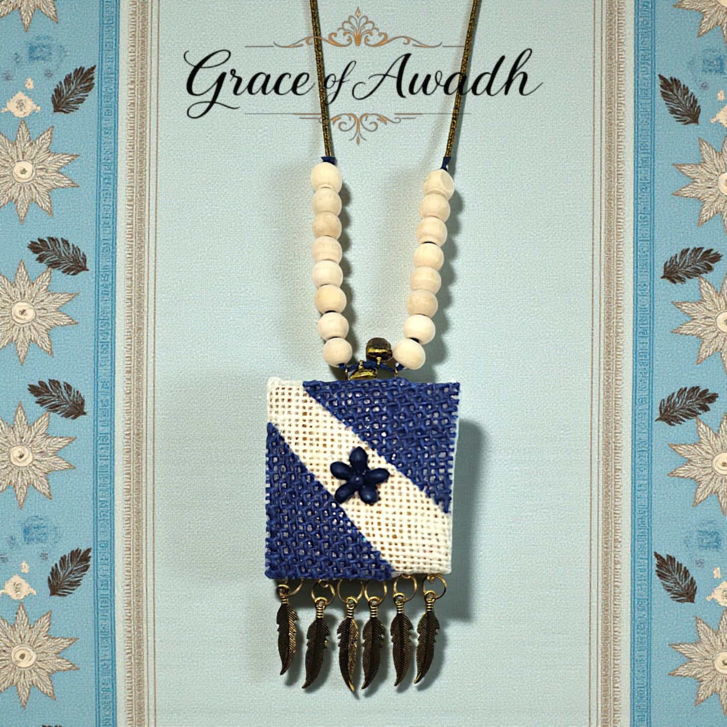 Neel-e-Noor | Blue & Ivory Handcrafted Necklace Set with Earrings – Boho Heritage Luxe  Description: