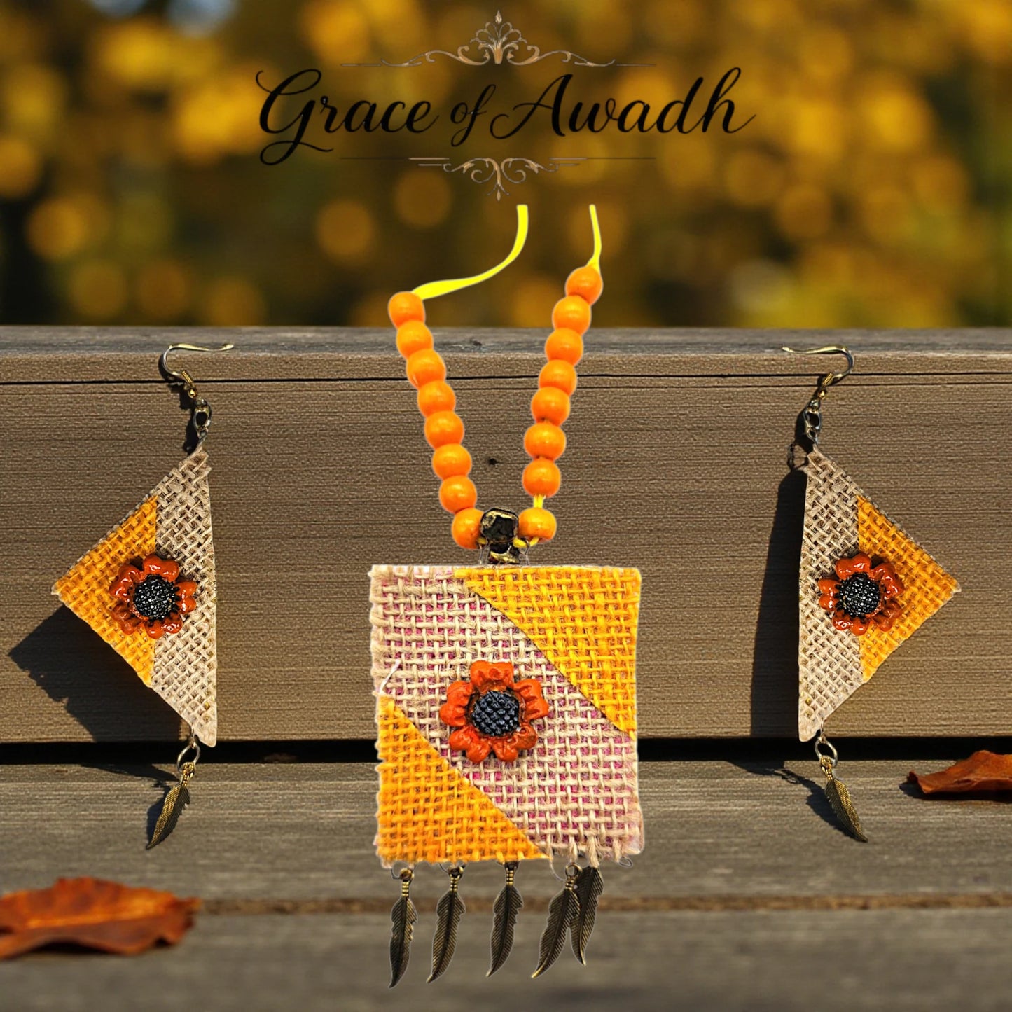 Suraj-e-Nazakat | Orange & Yellow Handcrafted Necklace Set with Earrings – Festive Heritage