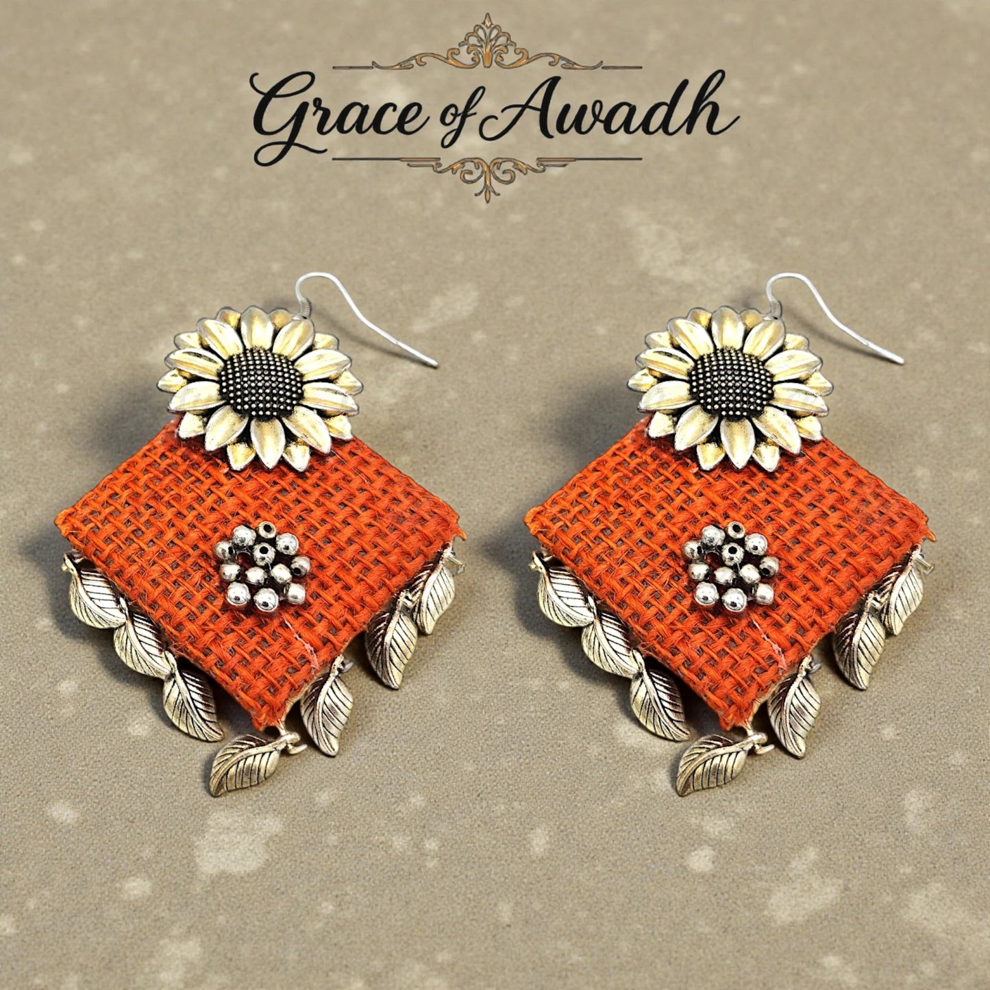 Sunflower Noor – Orange Fabric Danglers