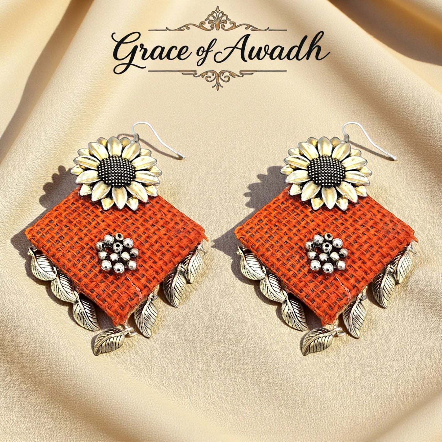 Sunflower Noor – Orange Fabric Danglers
