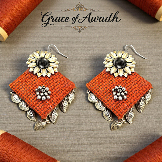 Sunflower Noor – Orange Fabric Danglers