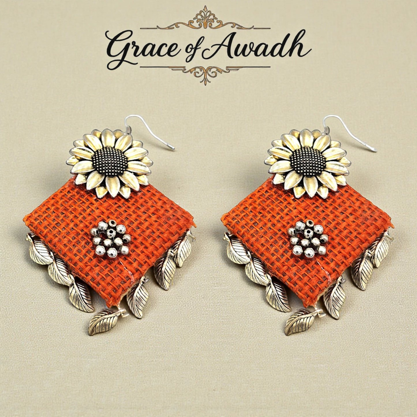 Sunflower Noor – Orange Fabric Danglers