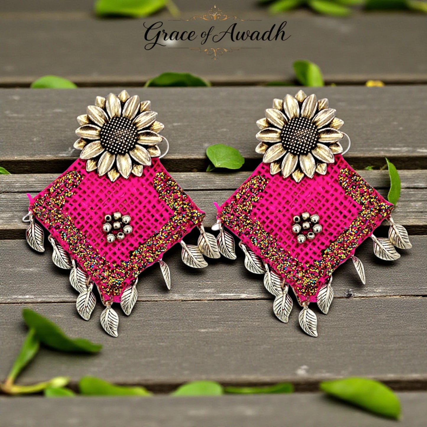 Rangrez-e-Jashn | Pink Glitter Sunflower Statement Earrings