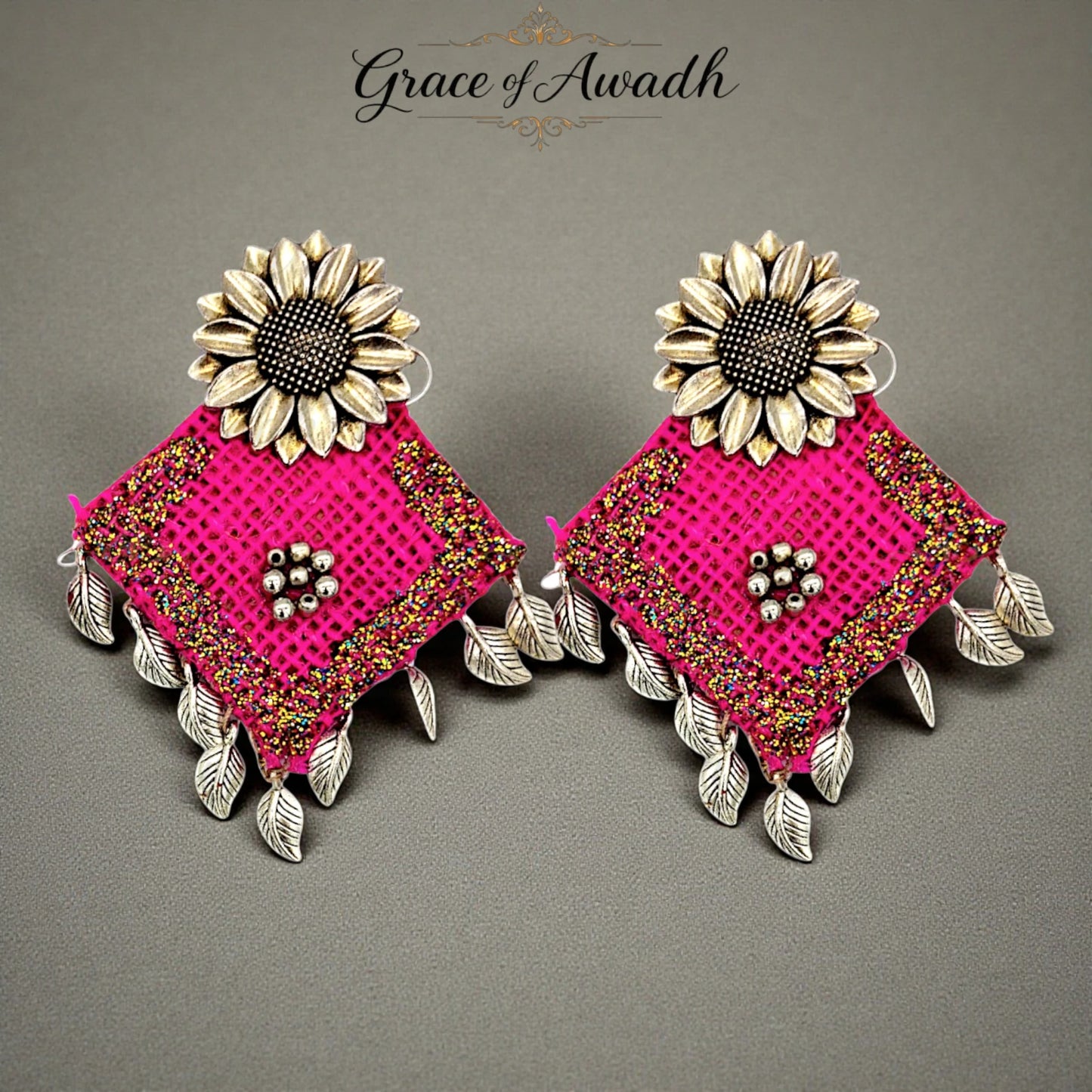 Rangrez-e-Jashn | Pink Glitter Sunflower Statement Earrings