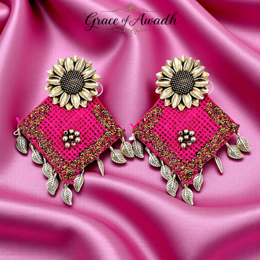 Rangrez-e-Jashn | Pink Glitter Sunflower Statement Earrings