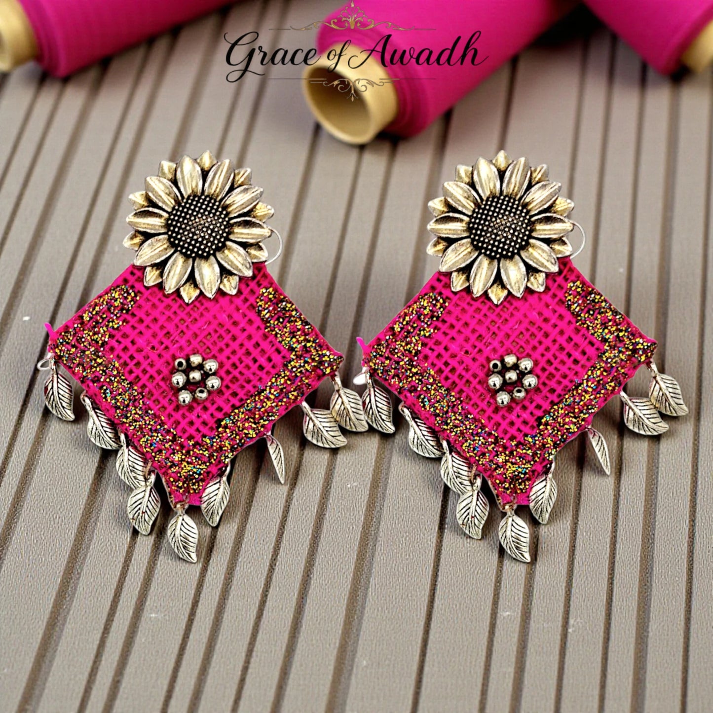Rangrez-e-Jashn | Pink Glitter Sunflower Statement Earrings
