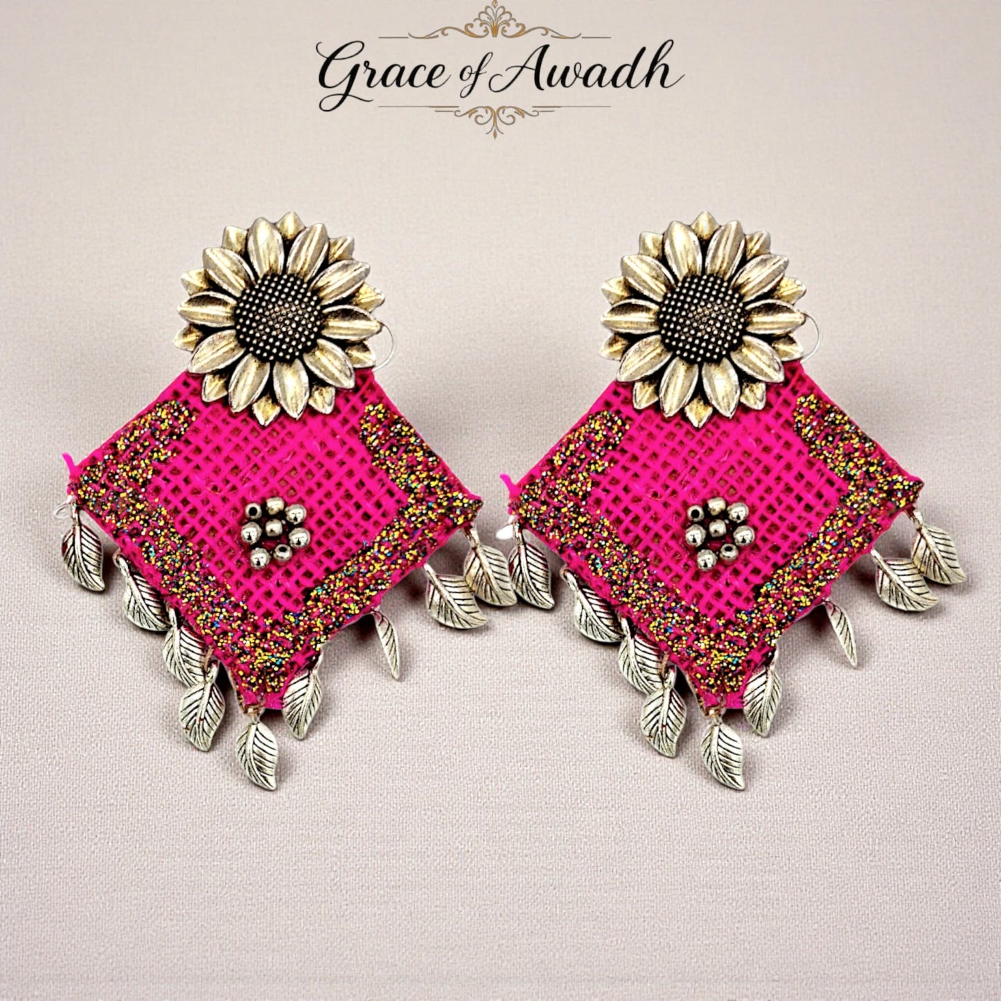 Rangrez-e-Jashn | Pink Glitter Sunflower Statement Earrings