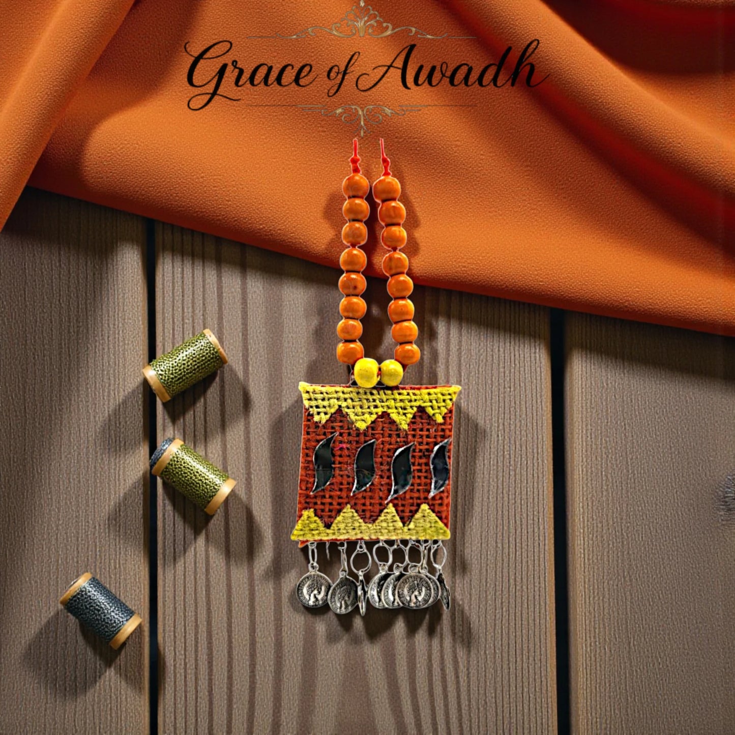 Surajmukhi-e-Jashn | Yellow & Orange Handcrafted Necklace Set with Earrings – Festive Coin Charm
