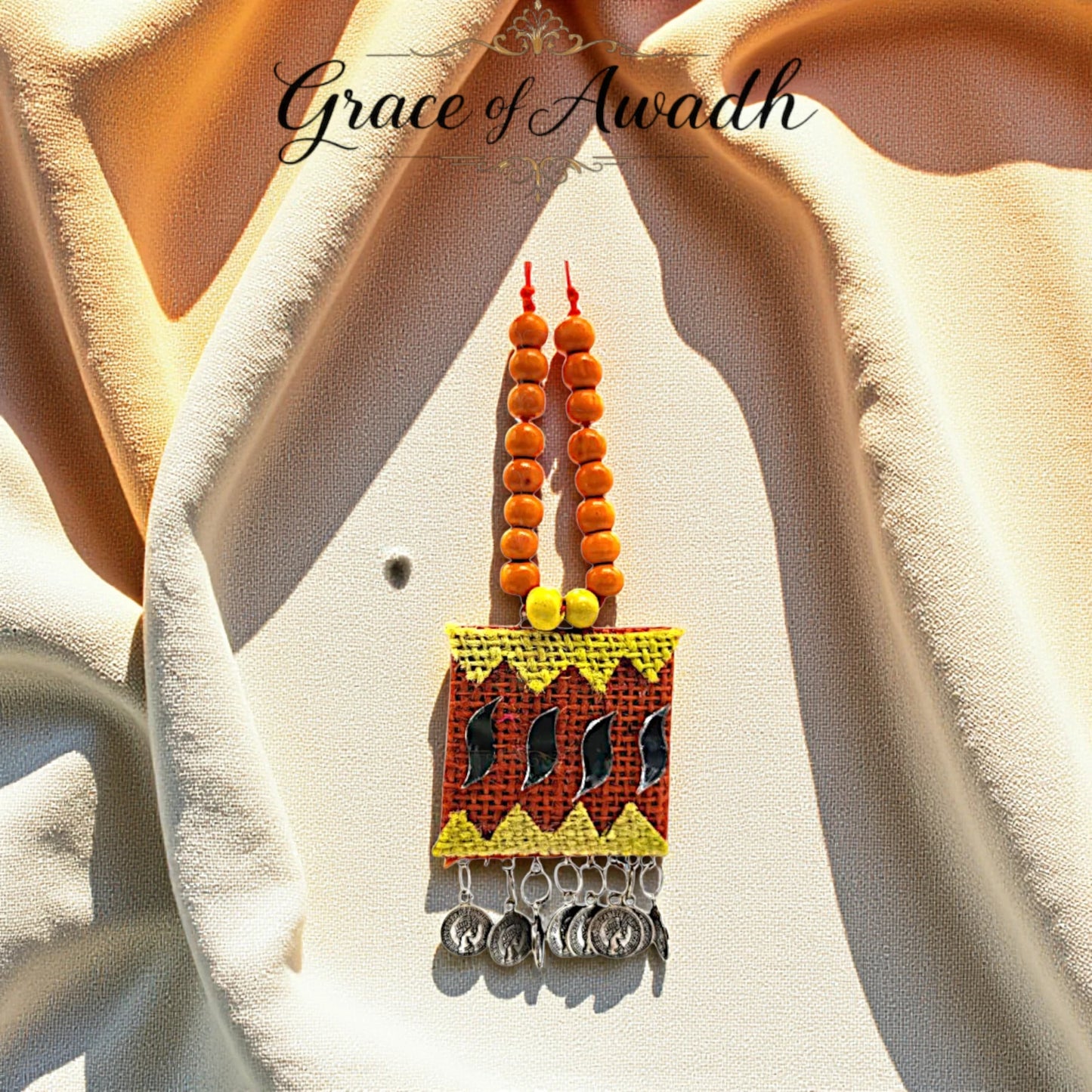 Surajmukhi-e-Jashn | Yellow & Orange Handcrafted Necklace Set with Earrings – Festive Coin Charm