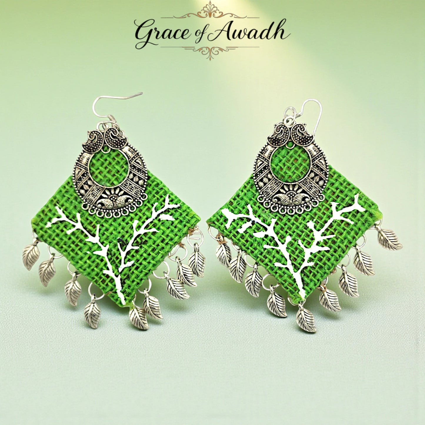 Hariyali-e-Mehfil | Green Tribal Leaf Drop Earrings