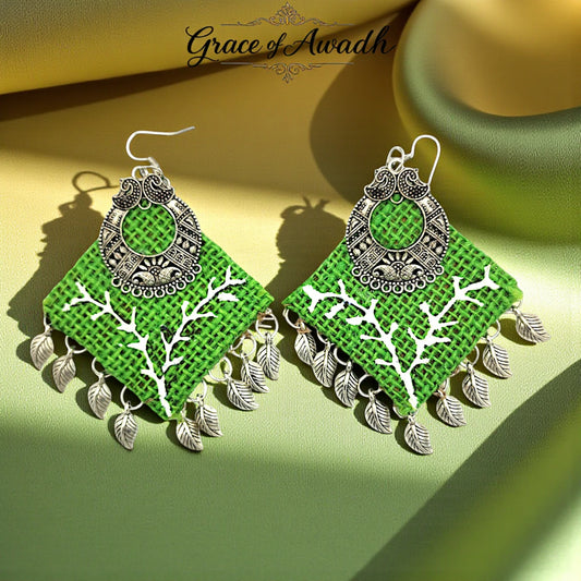 Hariyali-e-Mehfil | Green Tribal Leaf Drop Earrings