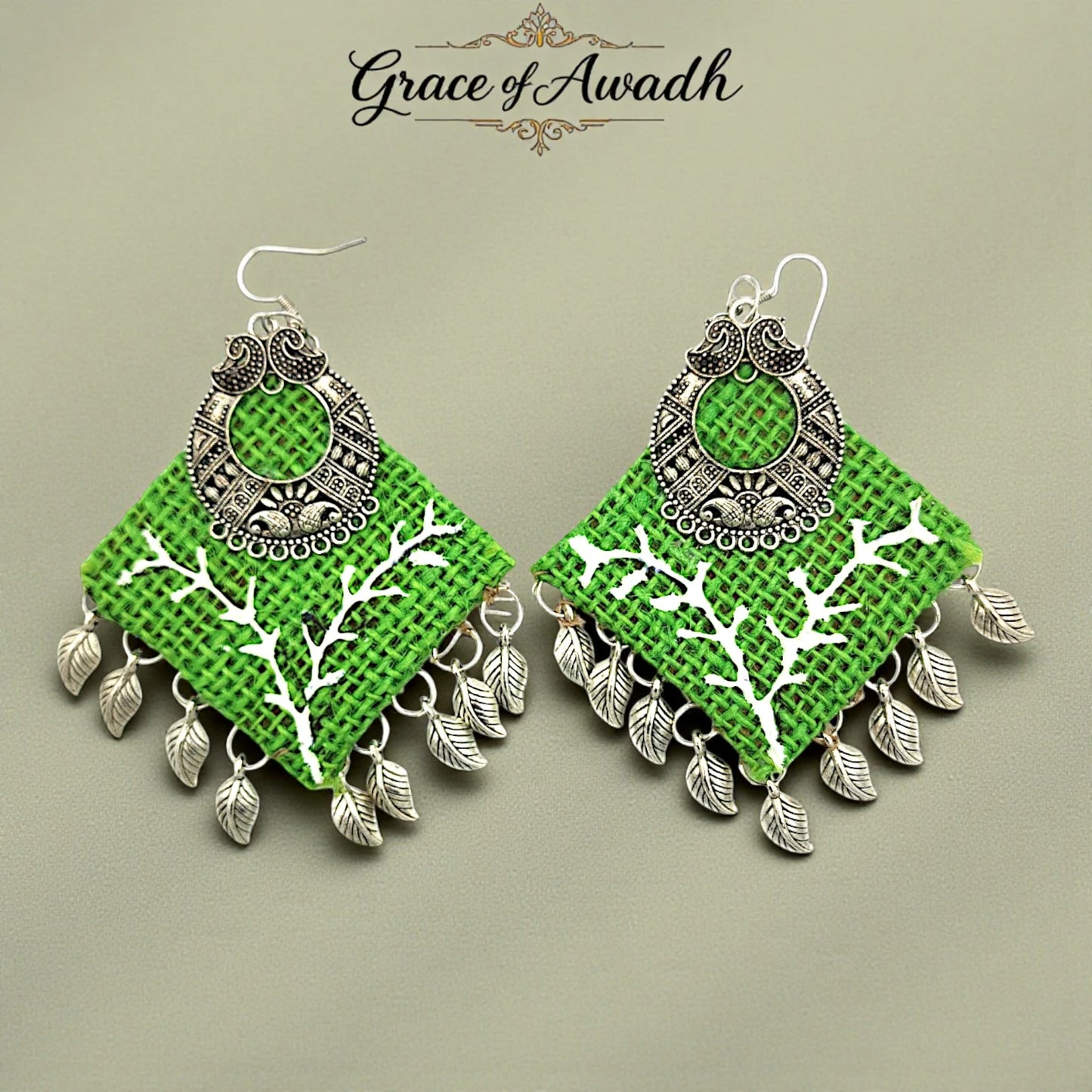 Hariyali-e-Mehfil | Green Tribal Leaf Drop Earrings