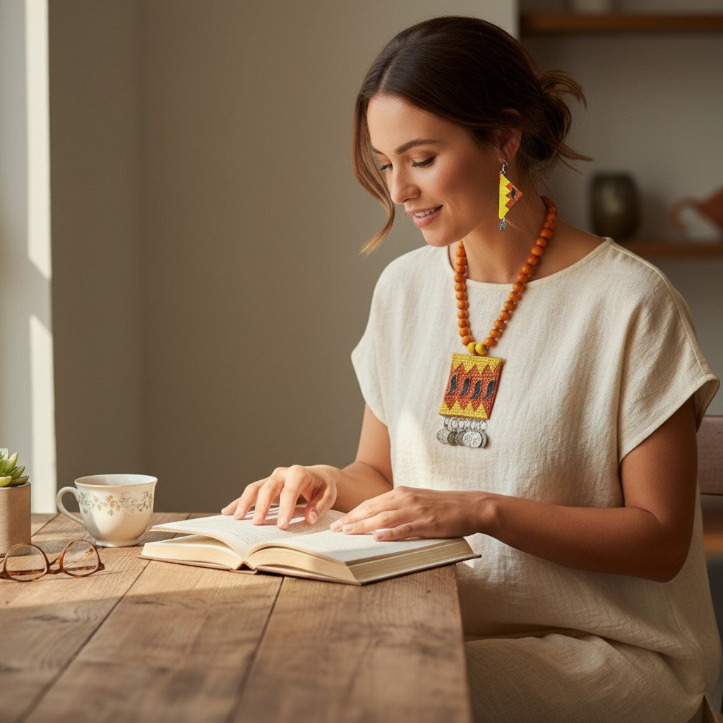 Surajmukhi-e-Jashn | Yellow & Orange Handcrafted Necklace Set with Earrings – Festive Coin Charm